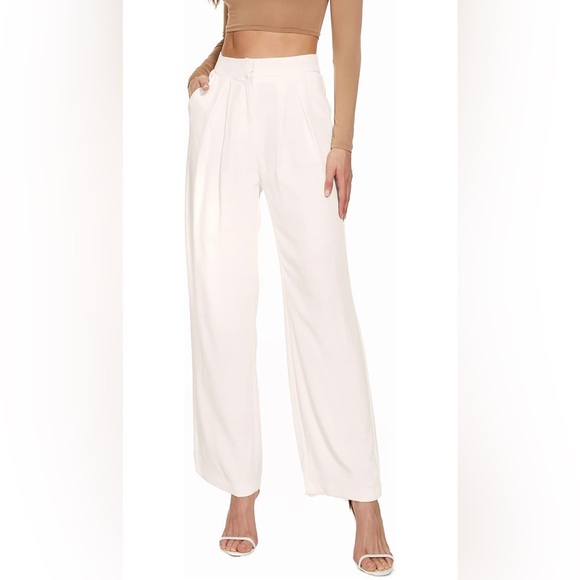 funyyzo Pants - Flowy Trousers Wide Leg Pants for Work Business Casual High Waisted Dress Pants